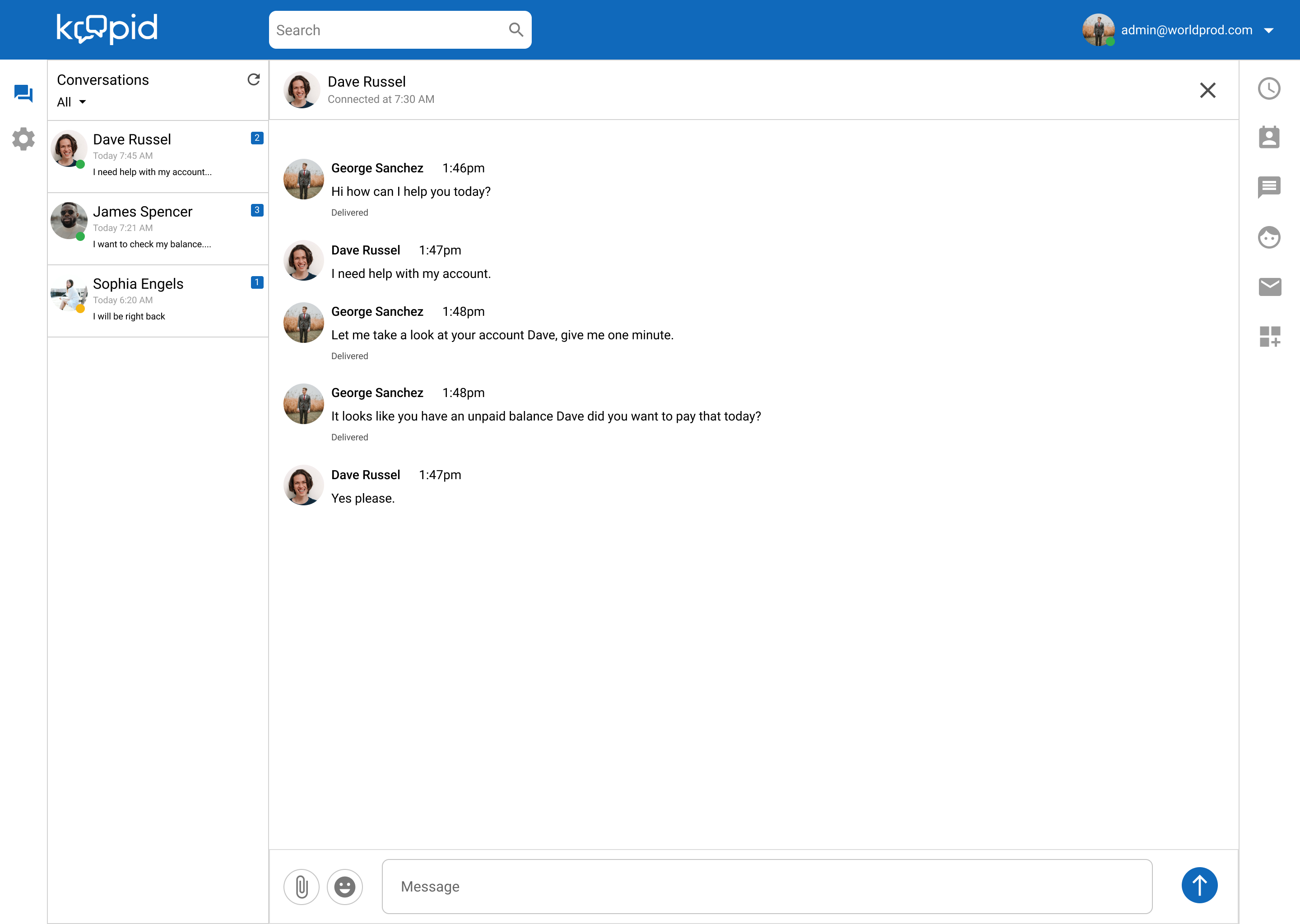 Redesigned Koopid agent desktop showing conversation context and agent actions
