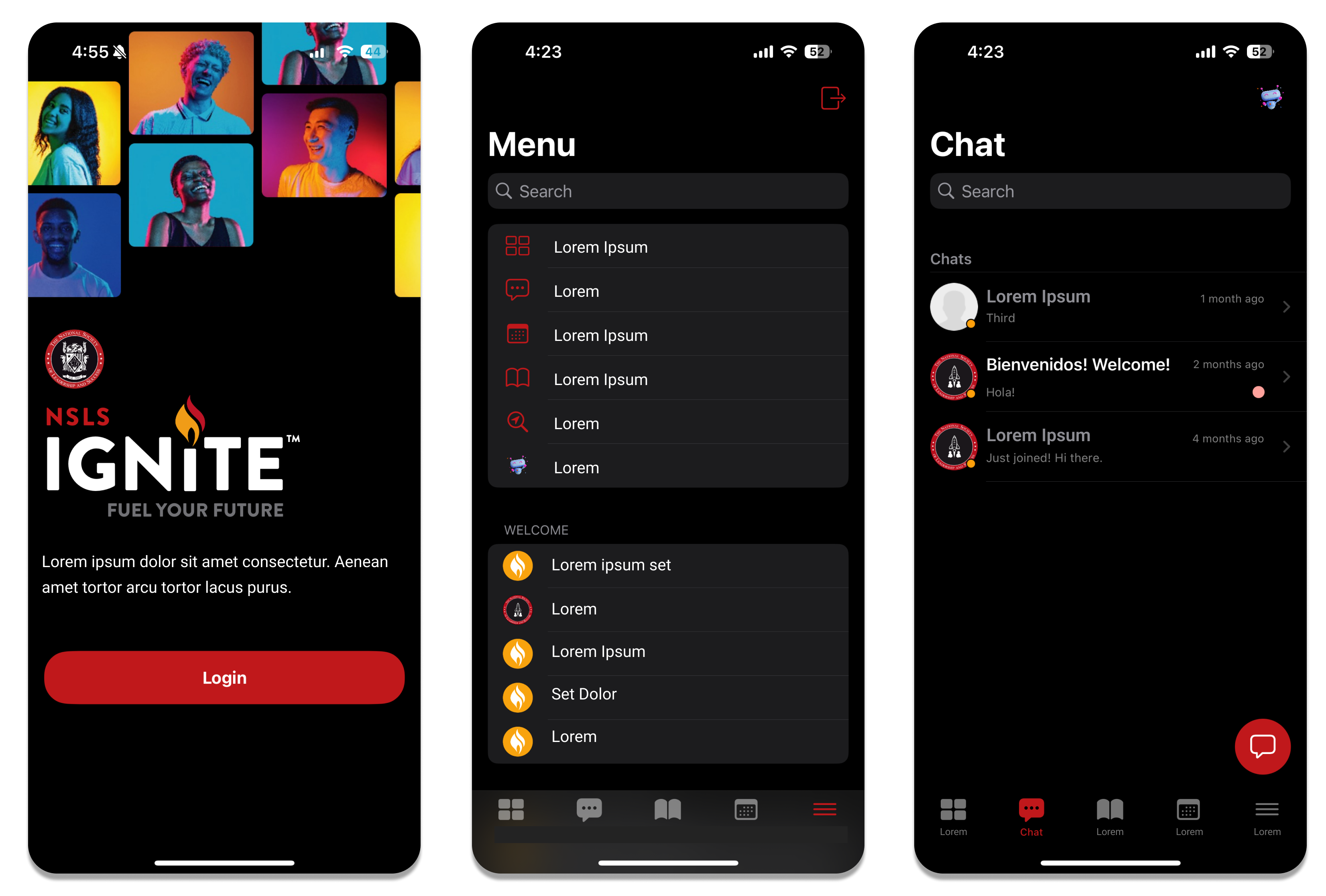 NSLS mobile product screens